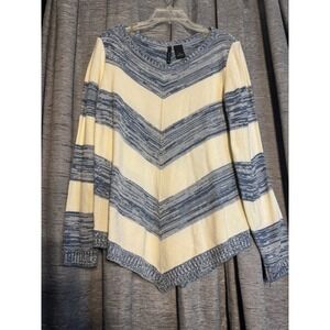 New Directions Chevron Pattern Knit Sweater‎ Blue Cream Medium M